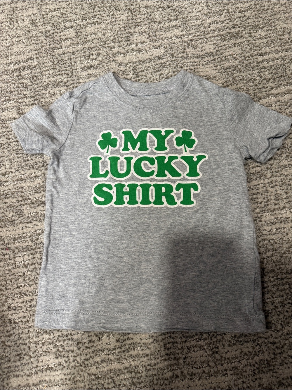 Carter's Gray Tee with Green 'MY LUCKY SHIRT' Graphic
